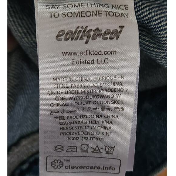 Edikted Jeans Women's Size L Blue Raquel Folded Distressed Straight Mid-Rise NWT - Picture 6 of 9